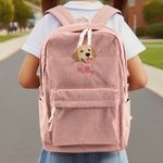 Personalized Cute Embroidered Pet Photo Corduroy Kid Backpack with Name Back to School Birthday Gift for Kids Pet Lovers