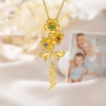 Personalised Bow Flower Birthstone Necklace with Name Dainty Jewellery Birthday Anniversary Mother's Day Gift for Mother