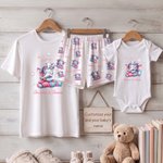 Personalised Cartoon Animal Mom Baby Comfortable Baby Bodysuit Adult Pyjama Set with Names Daily Wear Mother's Day Baby Shower Gift for Baby Mom