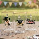 Personalised Funny Middle Finger Graduation Cap Whiskey Glass with Initial and Text Graduation Party Fun Gag Gift for Graduates