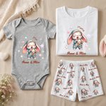 Personalised Cartoon Animal Mom Baby Comfortable Baby Bodysuit Adult Pyjama Set with Names Daily Wear Mother's Day Baby Shower Gift for Baby Mom