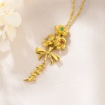 Personalised Bow Flower Birthstone Necklace with Name Dainty Jewellery Birthday Anniversary Mother's Day Gift for Mother