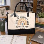 Personalised Rainbow Heart Speech Therapy Theme Large Tote Bag with Title & Surname Daily Use Appreciation Gift for Speech Therapist