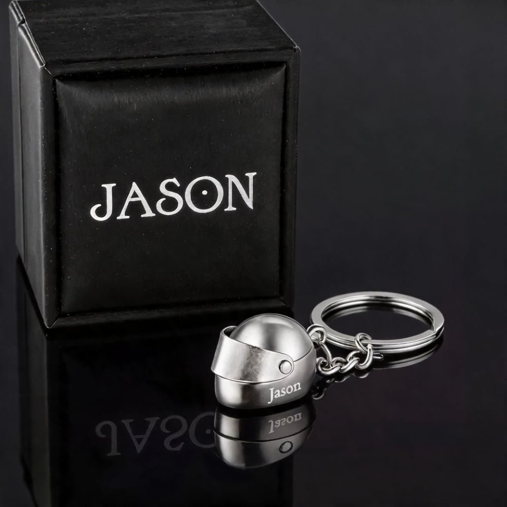 Personalised Monogram Motorbike Helmet Keychain with Box and Double-sided Engraved Name Birthday Father's Day Valentine's Day Gift for Men 3