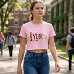 Personalized Multicolor Floral Bow Pennant Crop Top T-shirt with School Abbreviation and Name Daily Wear Graduation Ceremony Gift for Students