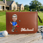 Personalised Cartoon Character Face Photo Golf Organizer Pouch and Golf Tools Set with Name Daily Use Father's Day Birthday Gift for Golf Lovers