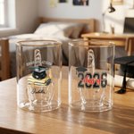 Personalised Funny Middle Finger Graduation Cap Whiskey Glass with Initial and Text Graduation Party Fun Gag Gift for Graduates