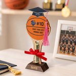 Personalised Basketball Graduation Cap Wooden Money Clip Ornament with Name and Year Graduation Party Gift for Graduates Sports Lovers