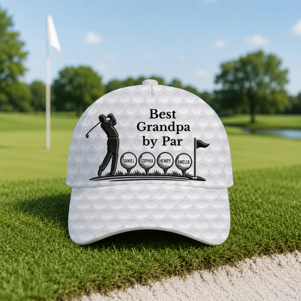 Personalized Golfer Silhouette Best Man By Par Classic Cap with 1-15 Names Father's Day Game Day Birthday Gift for Golf Lover Dad Grandpa