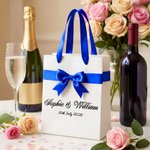 Bolsa de Regalo Personalizada con Lazo Azul con Nombre de la Pareja y Fecha de la Boda Fiesta de Recepción Regalo para Invitados