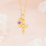 Personalised Beaded Cross Birthstone Necklace Dainty Jewellery Religious Birthday Gift for Christians Women