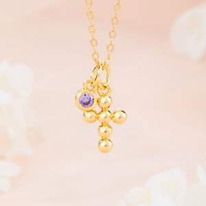 Personalized Beaded Cross Birthstone Necklace Dainty Jewelry Religious Birthday Gift for Christians Women