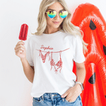 T-shirt personnalisé en coton 100% coton avec nom, bikini multicolore, fête de plage, cadeau d'anniversaire pour filles, copines.
