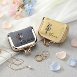 Personalised Birth Flower Portable Genuine Leather Mini Jewellery Case with Kiss Lock and Name Birthday Gift for Family Besties