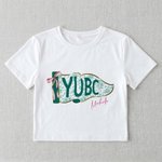 Personalized Multicolor Floral Bow Pennant Crop Top T-shirt with School Abbreviation and Name Daily Wear Graduation Ceremony Gift for Students