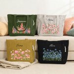 Gepersonaliseerde Geboorte Bloemen Naam Corduroy Grote Capaciteit Corduroy Tote Bag met Ritssluiting en Front Pocket Dagelijks Gebruik Verjaardag Reiscadeau voor Haar