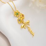 Personalised Bow Flower Birthstone Necklace with Name Dainty Jewellery Birthday Anniversary Mother's Day Gift for Mother