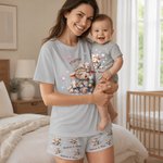 Personalised Cartoon Animal Mom Baby Comfortable Baby Bodysuit Adult Pyjama Set with Names Daily Wear Mother's Day Baby Shower Gift for Baby Mom