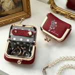 Personalised Birth Flower Portable Genuine Leather Mini Jewellery Case with Kiss Lock and Name Birthday Gift for Family Besties