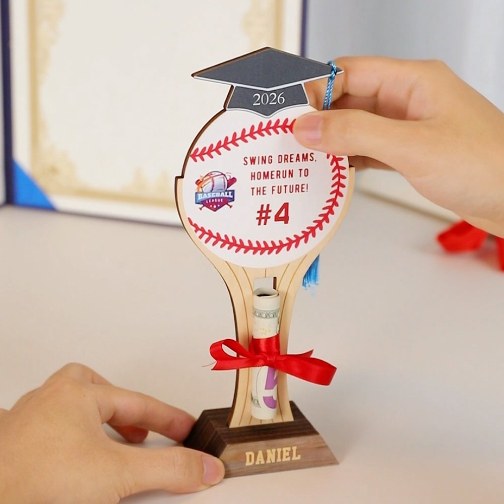 Personalised Basketball Graduation Cap Wooden Money Clip Ornament with Name and Tassel Graduation Party Gift for Graduates Sports Lovers 4