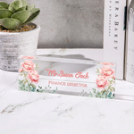 Personalized Birth Flower Clear Acrylic Name Plate with Text Desk Decor Birthday Thank You Gift for Coworkers Teachers