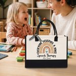 Personalised Rainbow Heart Speech Therapy Theme Large Tote Bag with Title & Surname Daily Use Appreciation Gift for Speech Therapist