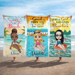 Personalized Vacation Style Cartoon Character Soft Quick Dry Beach Towel with Name and Drawing Backpack Summer Holiday Party Birthday Gift for Women