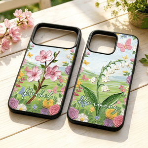 Personalised Oil Painted Birth Flower Butterfly Phone Case for iphone with Name Daily Use Birthday Gift for Girl Woman Friend