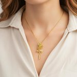 Personalised Bow Flower Birthstone Necklace with Name Dainty Jewellery Birthday Anniversary Mother's Day Gift for Mother
