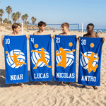 Personalized Volleyball Player Silhouette Quick Dry Oversized Beach Towel with Name and Number Pool Party Birthday Gift for Volleyball Lover