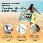 Personalized Vacation Style Cartoon Character Soft Quick Dry Beach Towel with Name and Drawing Backpack Summer Holiday Party Birthday Gift for Women