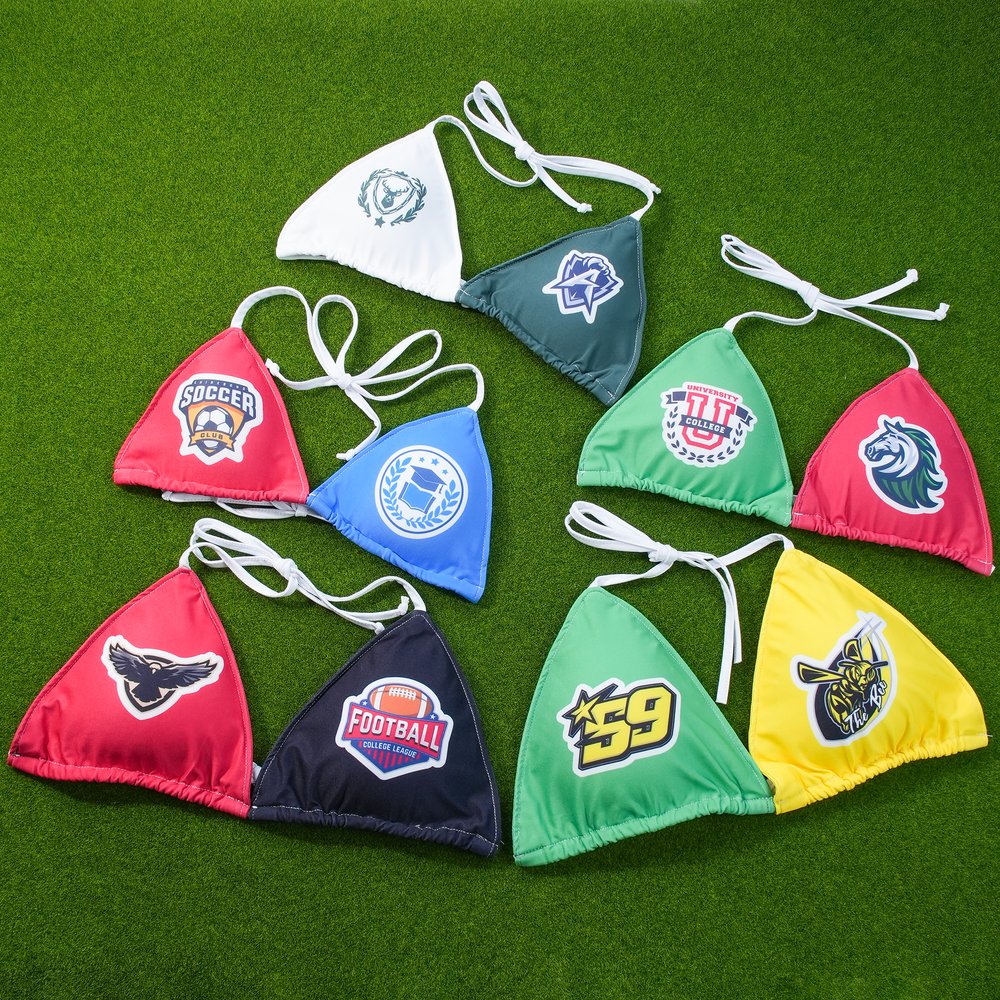 Personalised College Team Logo Colour-Blocking Triangle Bikini Top with Removable Padding Game Day Graduation Gift for Sports Fans College Girls 3