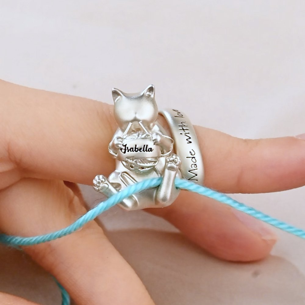 Personalised Cute Cat Crochet Yarn Tension Ring with Engraved Name and Text Crochet Accessories Birthday Gift for Crochet Lovers Cat Lovers 3