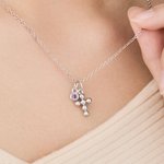 Personalised Beaded Cross Birthstone Necklace Dainty Jewellery Religious Birthday Gift for Christians Women