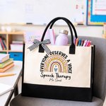 Personalised Rainbow Heart Speech Therapy Theme Large Tote Bag with Title & Surname Daily Use Appreciation Gift for Speech Therapist