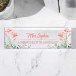 Personalized Birth Flower Clear Acrylic Name Plate with Text Desk Decor Birthday Thank You Gift for Coworkers Teachers