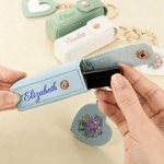 Personalised Birth Flower PU Leather Lipstick Case Keychain with Name and Heart-Shaped Mirror Anniversary Birthday Gift for Women