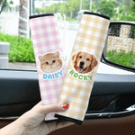 Personalized Cute Pet Photo Waterproof Seat Belt Cover Set of 2 with Name Car Accessory Pet Party Birthday Gift for Pet Lovers Car Owners