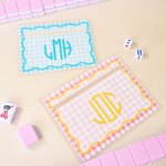 Personalized Multicolor Checkered Wave Border Monogram Mahjong Line Reader Mahjong Club Mahjong Game Night Birthday Gift for Mahjong Lover