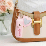Personalised Birth Flower PU Leather Lipstick Case Keychain with Name and Heart-Shaped Mirror Anniversary Birthday Gift for Women