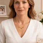 Personalised Bow Flower Birthstone Necklace with Name Dainty Jewellery Birthday Anniversary Mother's Day Gift for Mother