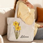 Personalizowana duża torba typu tote z imieniem i motywem kwiatu urodzinowego na co dzień prezent urodzinowy dla kobiet
