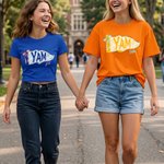 Personalized Multicolor Floral Bow Pennant Crop Top T-shirt with School Abbreviation and Name Daily Wear Graduation Ceremony Gift for Students