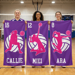 Personalized Volleyball Player Silhouette Quick Dry Oversized Beach Towel with Name and Number Pool Party Birthday Gift for Volleyball Lover