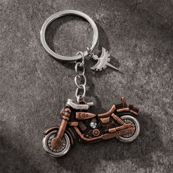 Personalized Motorbike Guardian Angel Keychain with Name Moto Club Birthday Gift for Moto Lovers