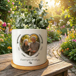 Personalized Photo Ring Ceramic Plant Pot with Name Text and Bamboo Base Wedding Anniversary Gift for Engagement Couple