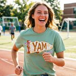 Personalized Multicolor Floral Bow Pennant Crop Top T-shirt with School Abbreviation and Name Daily Wear Graduation Ceremony Gift for Students