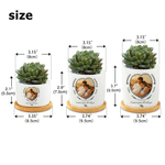 Personalized Photo Ring Ceramic Plant Pot with Name Text and Bamboo Base Wedding Anniversary Gift for Engagement Couple