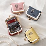 Personalised Birth Flower Portable Genuine Leather Mini Jewellery Case with Kiss Lock and Name Birthday Gift for Family Besties