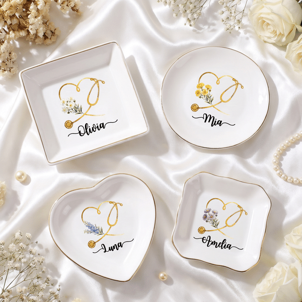 Cadeau d'anniversaire personnalisé pour le personnel médical en céramique en forme de coeur et de fleur de naissance.
